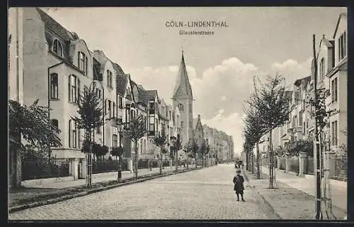 AK Köln-Lindenthal, Gleuelerstrasse mit Blick zur Kirche