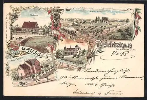 Lithographie Köln-Mülheim, Först`chen, Haus Haan, Neue Schule, Kirche