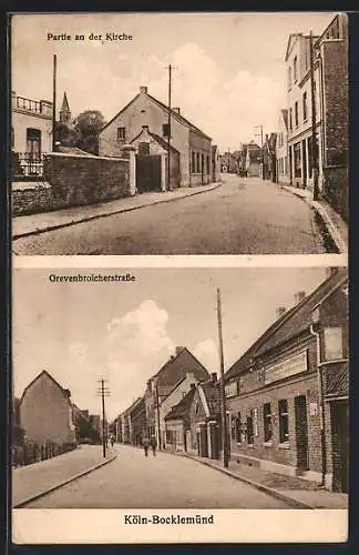 AK Köln-Bocklemünd, Grevenbroicherstrasse, Partie an der Kirche