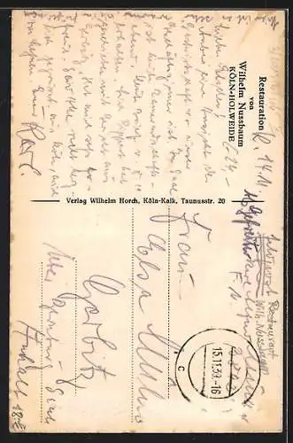 AK Köln-Holweide, Restaurant von Wilhelm Nussbaum