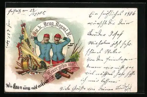 Künstler-AK K. u. k. Drag. Regiment N. 4, österreichische Soldaten