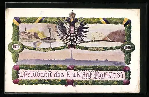 Künstler-AK 4. Feldbaon des K. u. k. Inf. Regiment Nr. 84