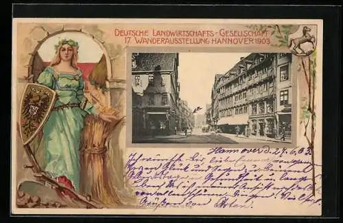 Passepartout-Lithographie Hannover, 17. Wanderausstellung der DLG 1903, Strassenansicht