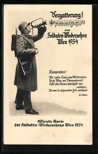 AK Wien, Soldaten-Wiedersehen 1934, Soldat mit Trompete