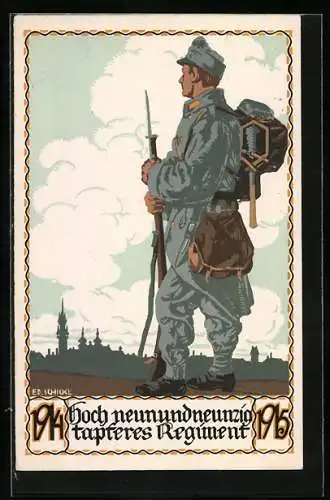 Künstler-AK Österreichisches Regiment 99, Soldat mit Gewehr