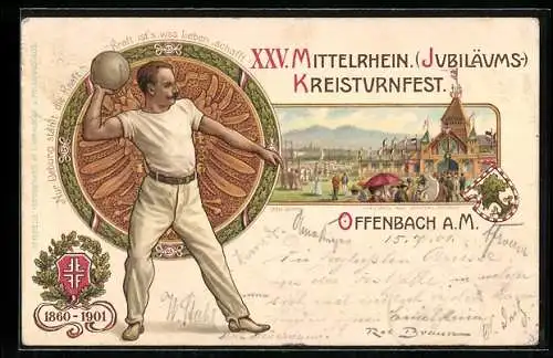 Lithographie Offenbach a. M., XXV. Mittelrhein. Jubiläums-Kreis-Turnfest 1901, Ganzsache PP15 C33