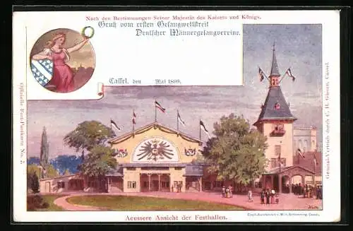 Künstler-AK Cassel, Gesangwettstreit Deutscher Männergesangvereine 1899, Festhalle, Ganzsache