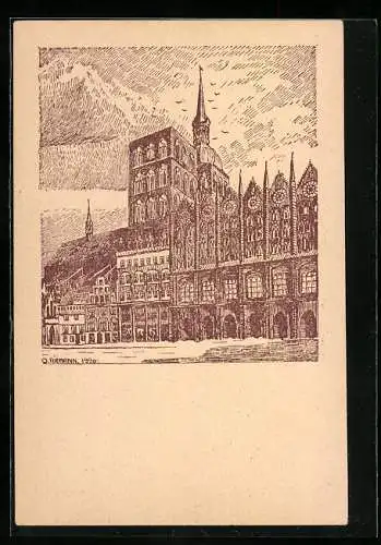Künstler-AK Ganzsache PP69C1: Stralsund, Nedderdütsch Woch / Niederdeutsche Woche 1923, Rathaus