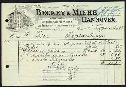 Rechnung Hannover 1910, Beckey & Miehe, Colonial- und Gemischtwaren-Geschäft, Das Geschäftshaus