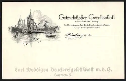 Rechnung Hamburg, Getreideheber-GmbH, Grosses Dampfschiff und kleineres Transportschiff