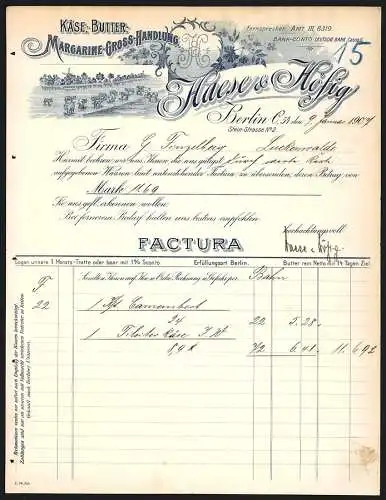 Rechnung Berlin 1907, Haese & Höfig, Käse-, Butter- & Margarine-Grosshandlung, Kuhherde an einem Fluss