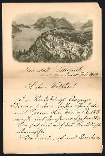 Briefkopf Emmetten / Vierwaldstättersee 1909, Kuranstalt Schöneck, Das Institut am Bergsee