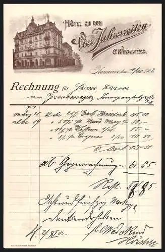 Rechnung Hannover 1902, C. Wedekind, Hotel zu den Vier Jahreszeiten, Ansicht des Gebäudes