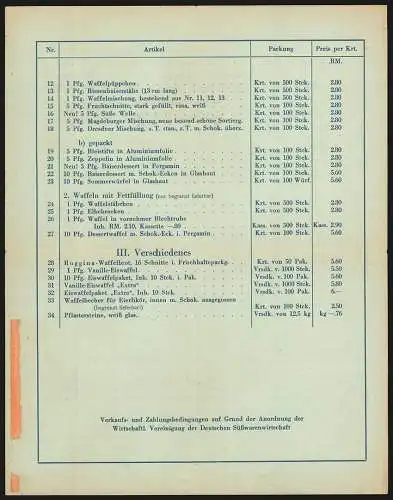 Preisliste Dresden, Max Gerhardt, Waffel-, Gebäck- und Lebkuchenfabrik, Silhouette der Stadt am Wasser