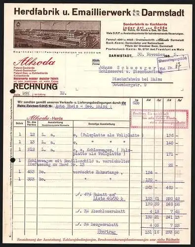 Rechnung Darmstadt 1935, Alkoda GmbH, Herdfabrik & Emaillierwerk, Ansicht der Betriebsanlage