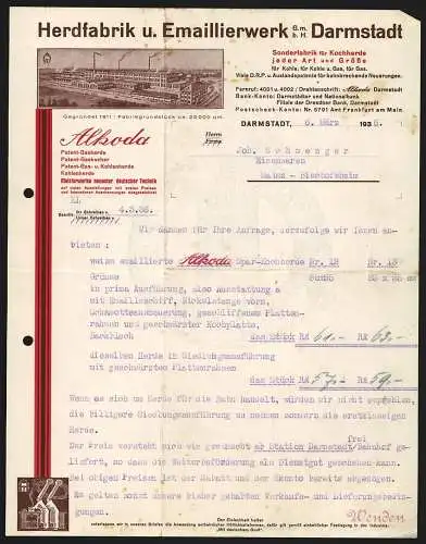 Rechnung Darmstadt 1936, Alkoda GmbH, Herdfabrik & Emaillierwerk, Ansicht der Betriebsanlage