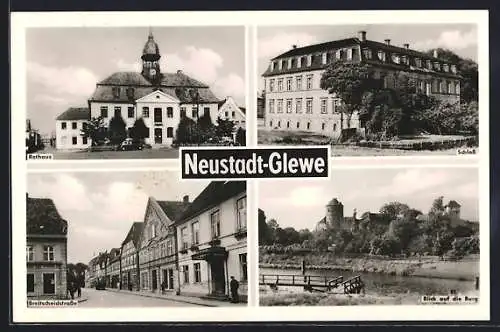 AK Neustadt-Glewe, Rathaus, Blick auf die Burg, Schloss