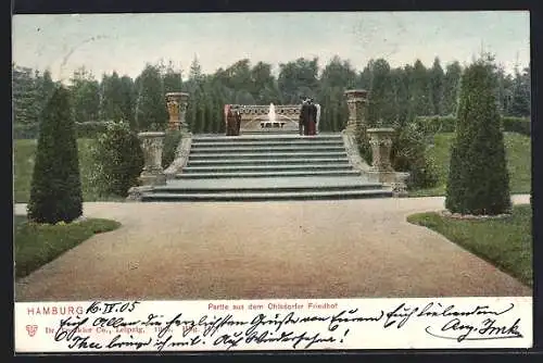 AK Hamburg-Ohlsdorf, Ohlsdorfer Friedhof, Wegpartie