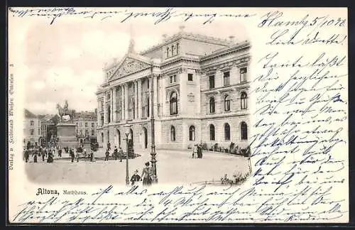 AK Hamburg-Altona, Rathaus mit Denkmal