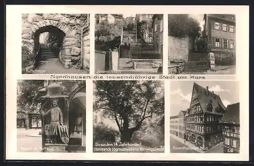 AK Nordhausen, Kutteltreppe, Johannistreppe, Wassertreppe, Roland am Rathaus