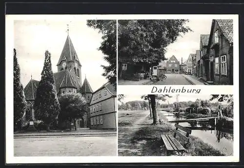 AK Dahlenburg, Kirche mit Denkmal, Flusspartie