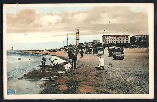 AK Warnemünde, Strandleben und Leuchtturm