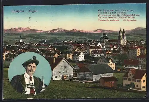 AK Kempten i. Allgäu, Ortsansicht mit Berglandschaft