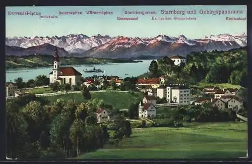 AK Starnberg, Ortsansicht mit Gebirgspanorama