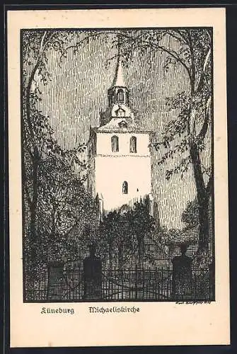 Künstler-AK Lüneburg, Blick auf die Michaeliskirche