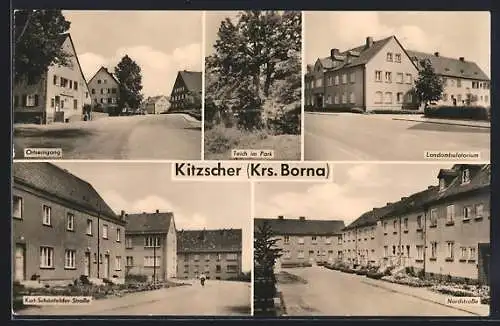 AK Kitzscher /Krs. Borna, Ortseingang, Teich im Park, Landambulatorium