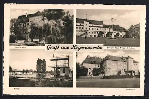 AK Hoyerswerda, Freibad, Heimatmuseum, Krankenhaus und Platz der Roten Armee