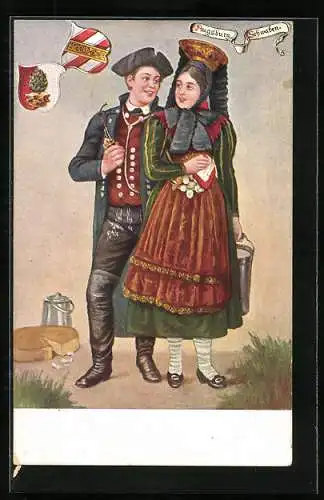 Künstler-AK Ein junges Paar in schwäbischer Tracht