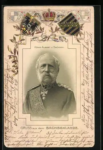 AK König Albert von Sachsen im Portrait, Wappen
