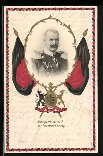 AK König Wilhelm II. & Wappen von Württemberg