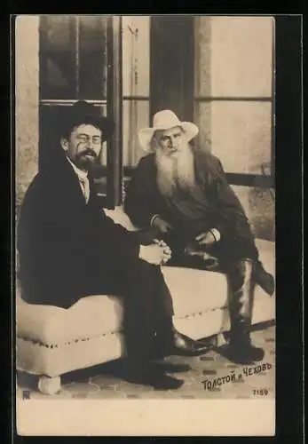 AK Portrait von Tschechow und Tolstoi