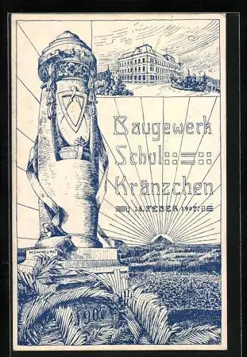 Künstler-AK Baugewerk Schul-Kränzchen 1907