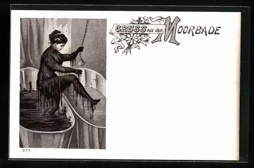 AK Junge Frau steigt aus dem Moorbad in das saubere Wasser