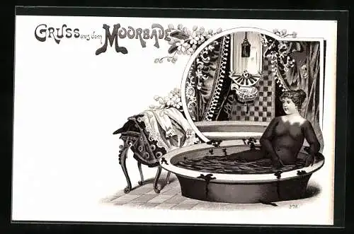 Lithographie Frau im Moorbad