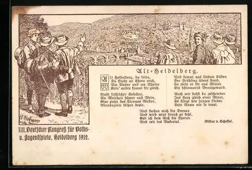 Künstler-AK Heidelberg / Neckar, XIII. Deutscher Kongress für Volks- u. Jugendspiele 1912