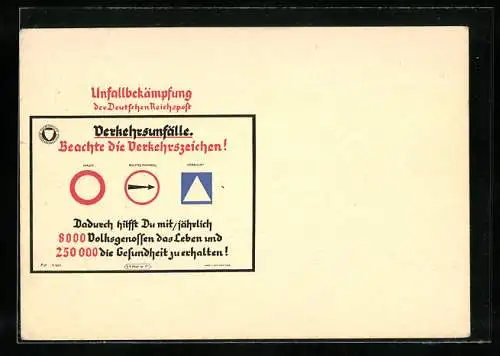 AK Unfallbekämpfung der Deutschen Reichspost, Beachte die Verkehrszeichen!