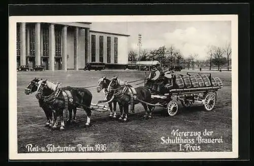 AK Berlin, Reit- u. Fahrturnier 1936, Viererzug der Schultheiss-Brauerei I. Preis
