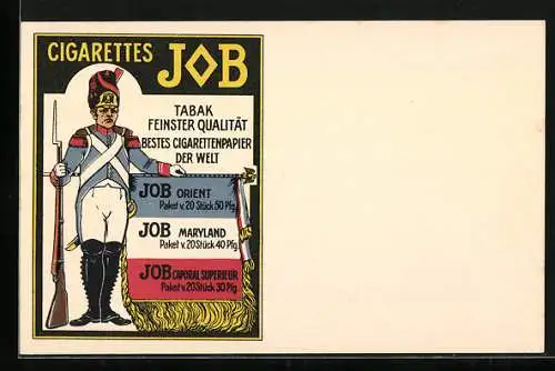 AK Soldat mit Gewehr, Reklame für JOB-Zigarettenpapier