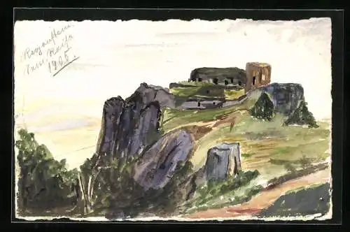 Künstler-AK Handgemalt: Blankenburg /Harz, Burg Regenstein