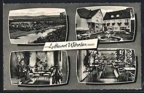 AK Wehrden / Weser, Panoramaansicht, Pension Rieksmeier mit Gasträumen