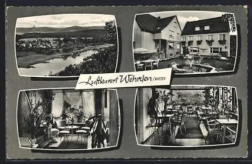 AK Wehrden / Weser, Panoramaansicht, Pension Rieksmeier mit Gasträumen