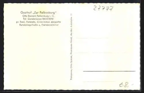 AK Falkenburg / Delmenhorst, Gasthof Zur Falkenburg, Bes. Otto Siemers