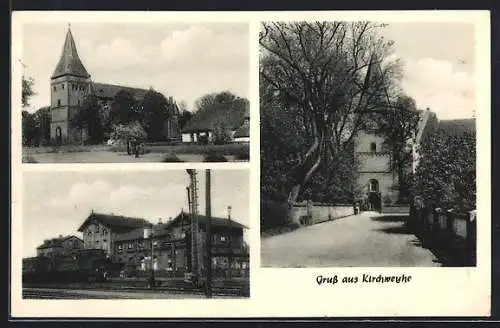 AK Kirchweyhe / Bremen, Bahnhof, Kirche und Strassenpartie