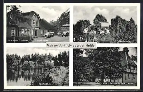 AK Meissendorf /Lüneburger Heide, Schridde`s Gasthaus Zum Spiegelkarpfen, Land u. Teichwirtschaft Henshof