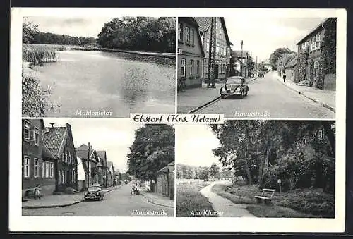 AK Ebstorf /Uelzen, Hauptstrasse mit VW Käfer, Mühlenteich, Am Kloster