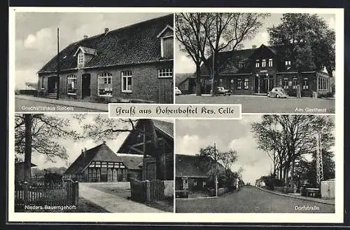 AK Hohenbostel / Celle, Geschäftshaus Siebels, Blick zum Gasthaus, Dorfstrasse, Nieders. Bauerngehöft